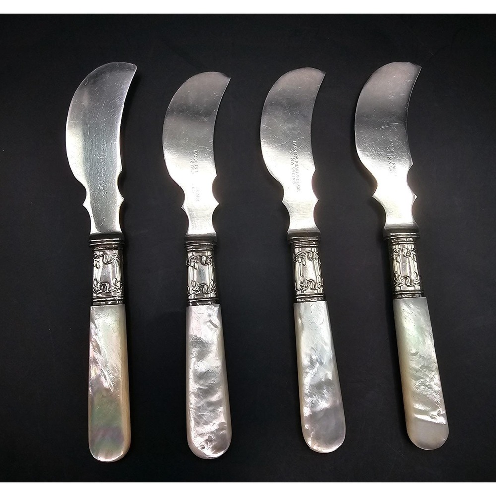 Vintage Landers Frary & Clark Sterling Silver Mother of Pearl Butter Knife Set 4